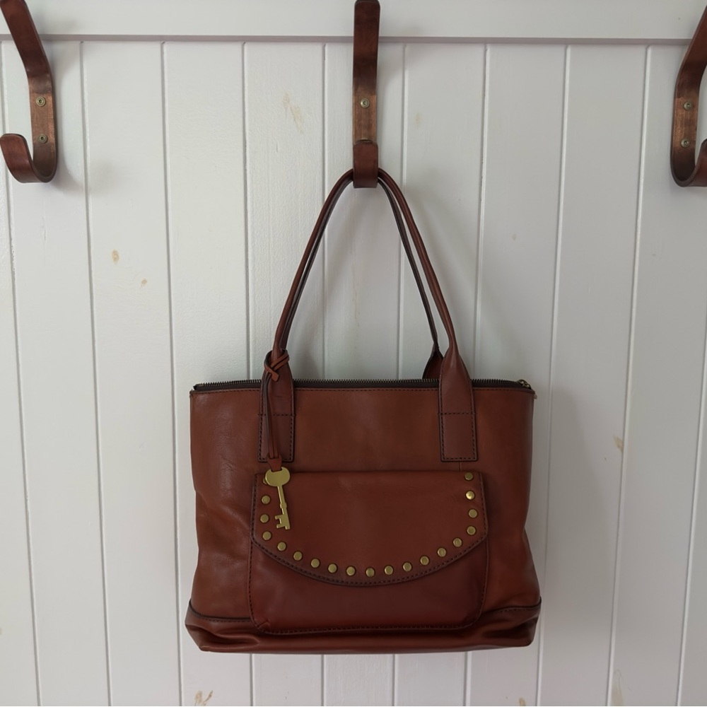Brown Leather Fossil Tote Bag